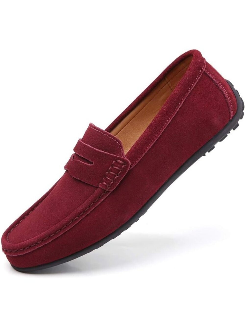FASHION Men's Wine Red Suede Leather Loafers Penny Slip On Walking Casual Shoes